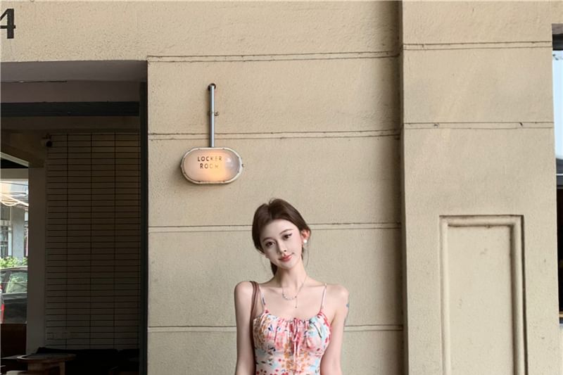 Dress Spaghetti Floral Midi Strap Print Mermaid