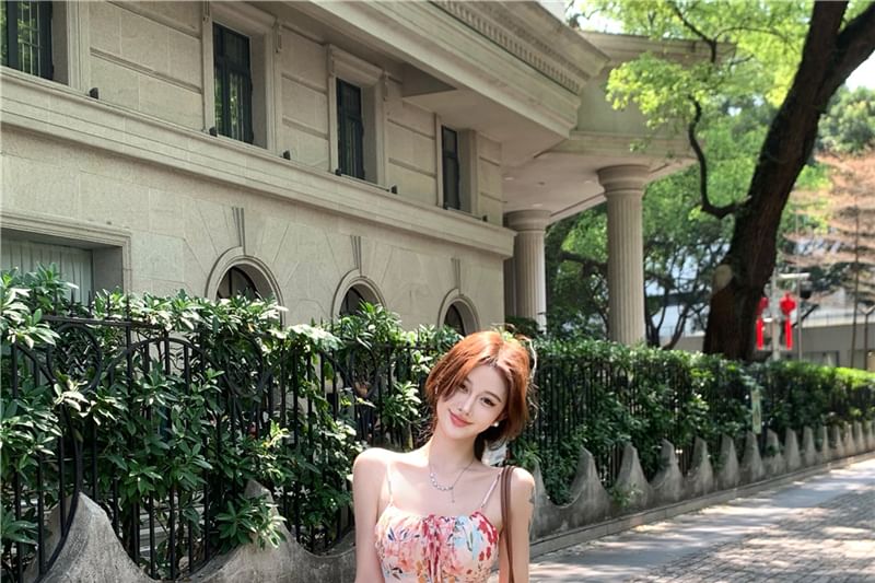 Dress Spaghetti Floral Midi Strap Print Mermaid