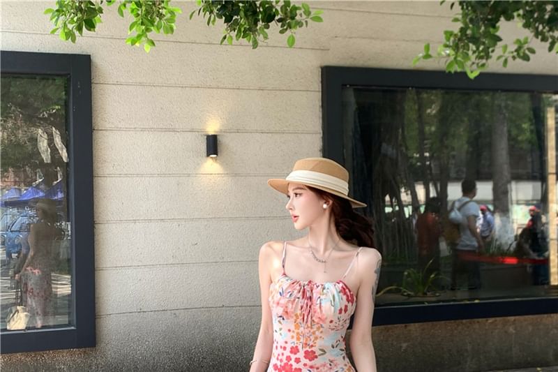 Dress Spaghetti Floral Midi Strap Print Mermaid