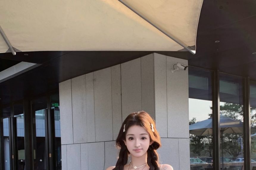 A-Line Spaghetti Dress Print Strap Mini Shirred Floral