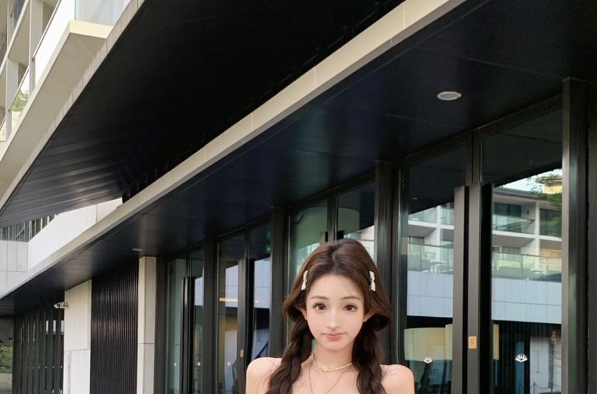 A-Line Spaghetti Dress Print Strap Mini Shirred Floral