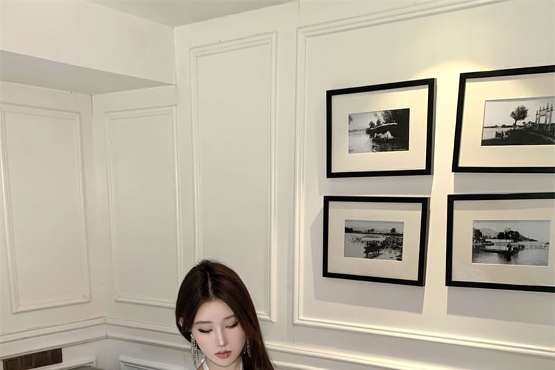 Satin Halter-Neck Mini Rhinestone A-Line Dress