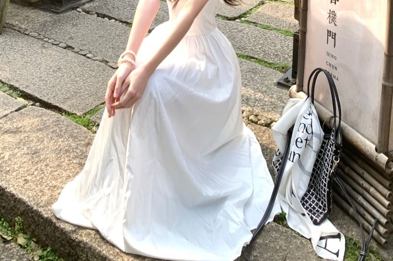 Spaghetti Midi Plain Strap Dress A-Line