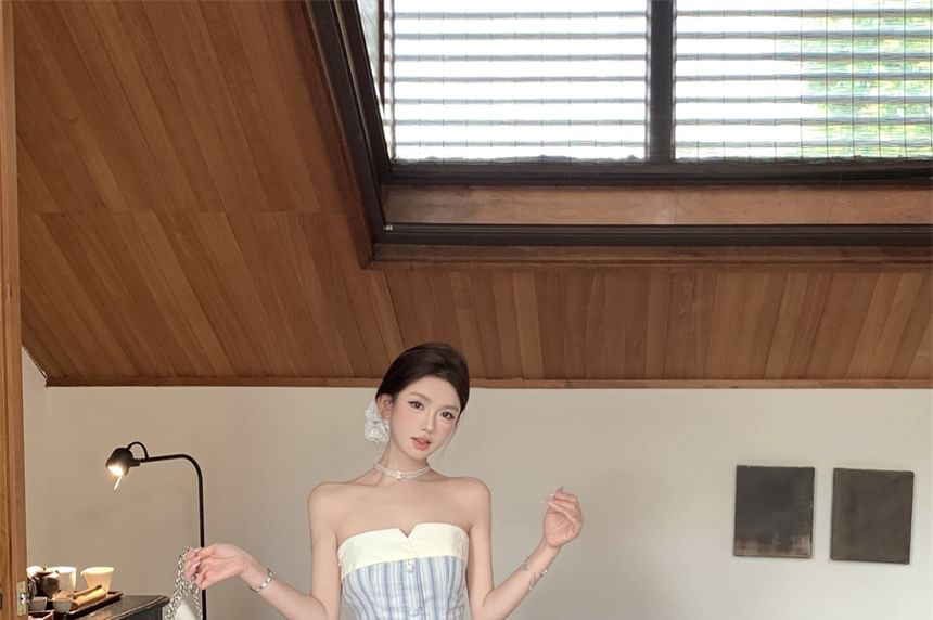 Strapless Mini A-Line Dress Striped