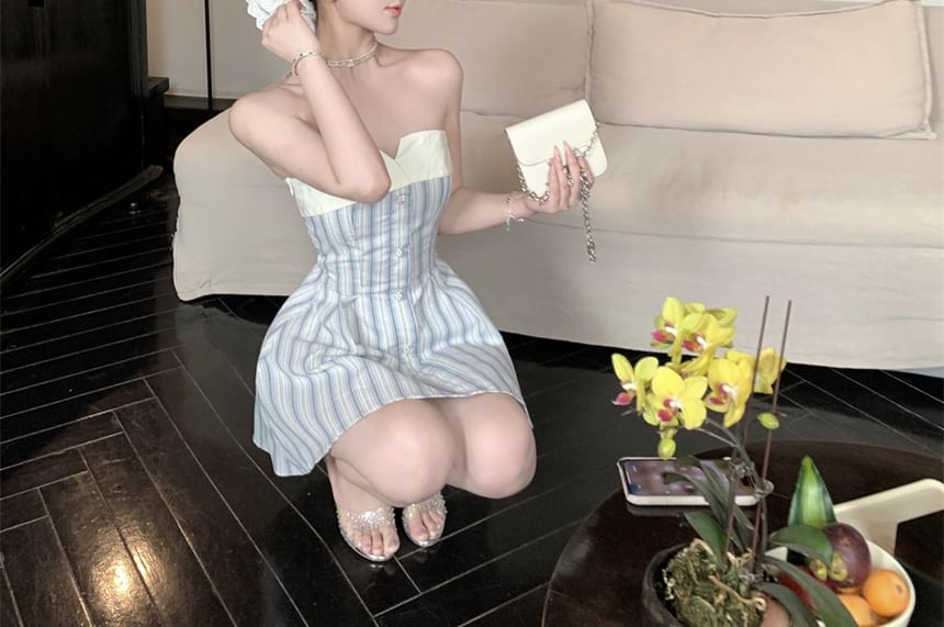 Strapless Mini A-Line Dress Striped