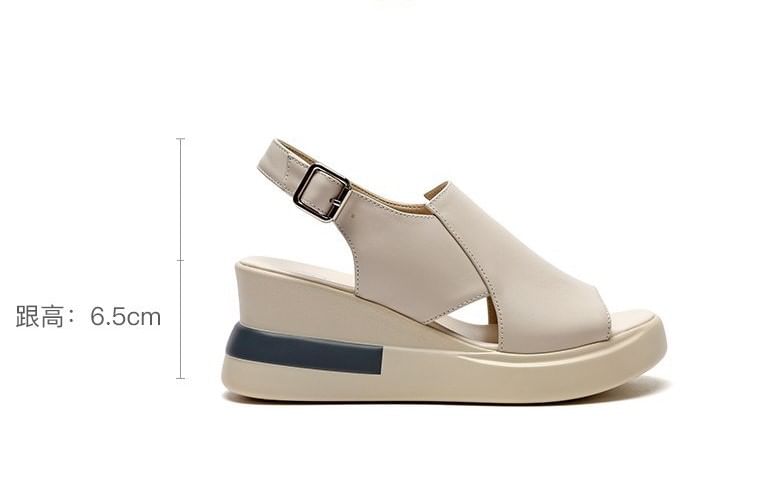 Leather Slingback Wedge Sandals Plain Heel Faux