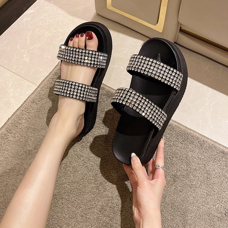Slide Rhinestone Sandals Platform
