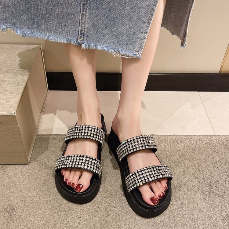 Slide Rhinestone Sandals Platform