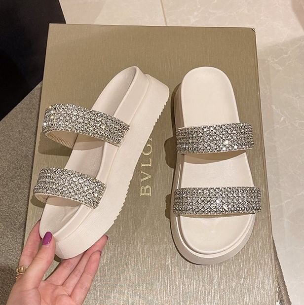 Slide Rhinestone Sandals Platform