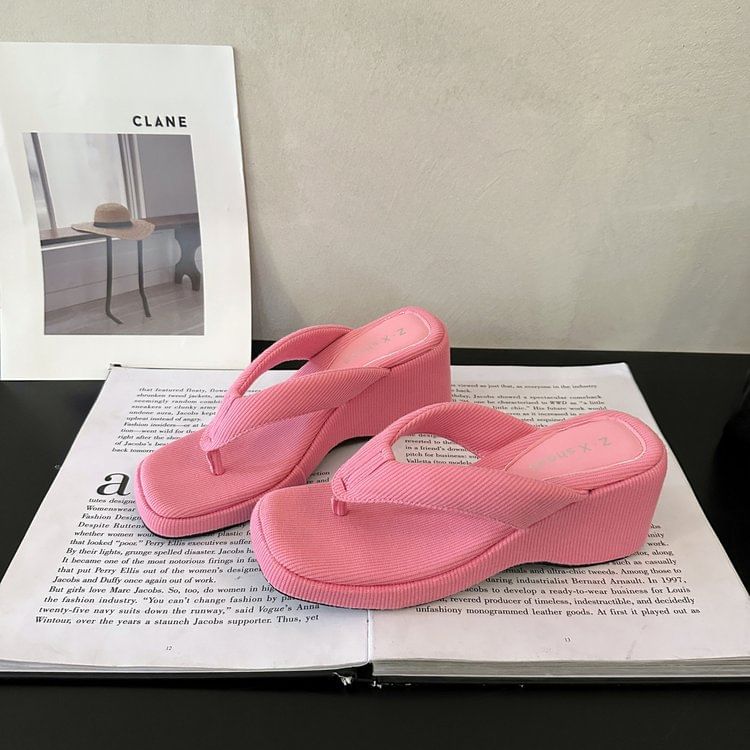 Wedge Sandals Heel Square Toe Thong