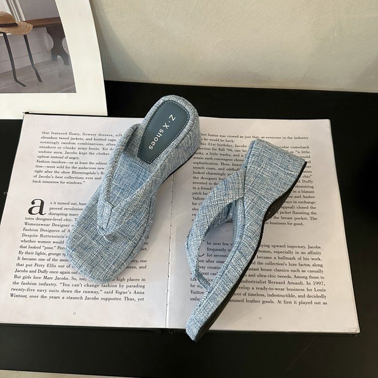 Wedge Sandals Heel Square Toe Thong