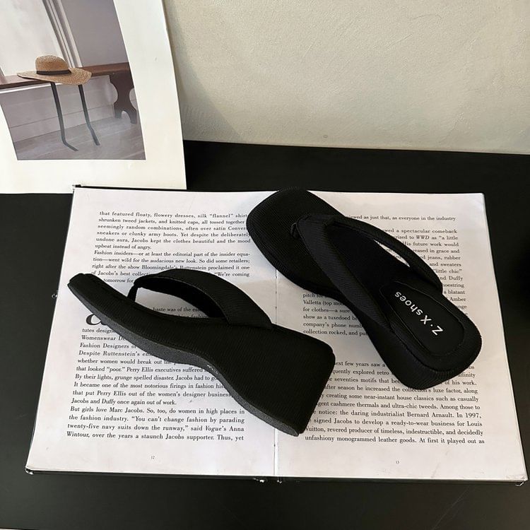 Wedge Sandals Heel Square Toe Thong