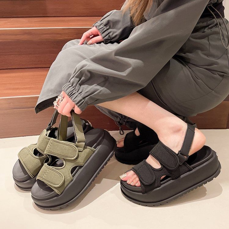 Sandals Plain Strap Adhesive Platform Slingback