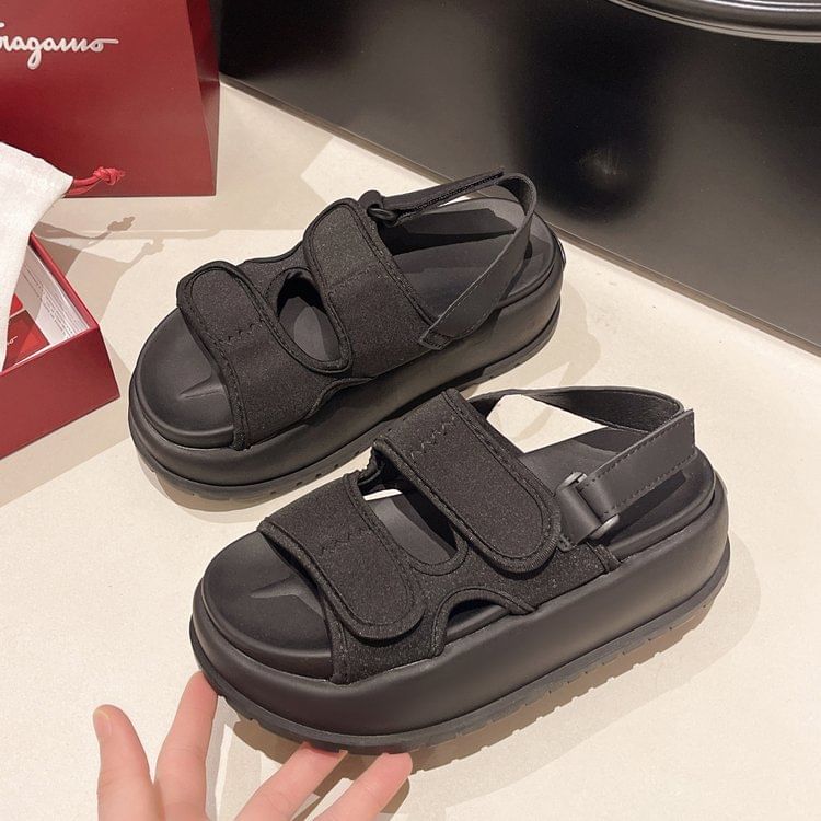 Sandals Plain Strap Adhesive Platform Slingback