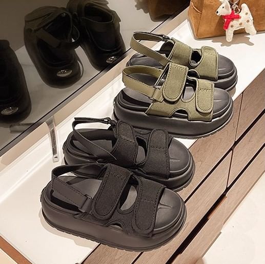 Sandals Plain Strap Adhesive Platform Slingback