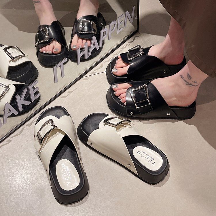Sandals Faux Leather Buckled Platform