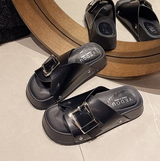 Sandals Faux Leather Buckled Platform
