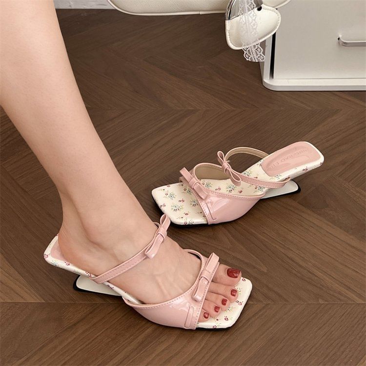 Wedge Sandals Toe Bow Heel Square