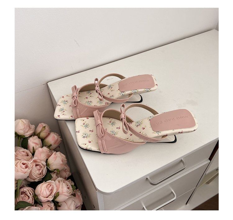 Wedge Sandals Toe Bow Heel Square