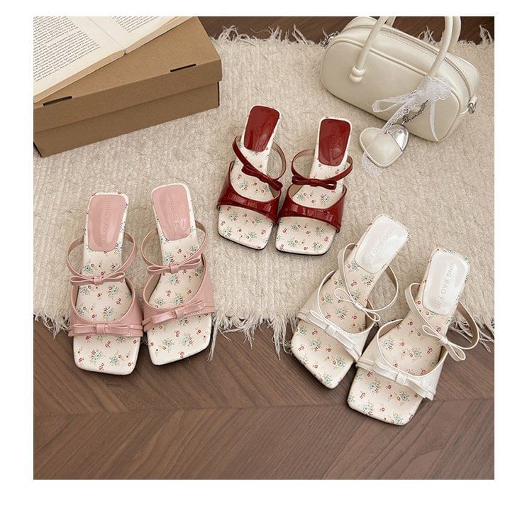 Wedge Sandals Toe Bow Heel Square