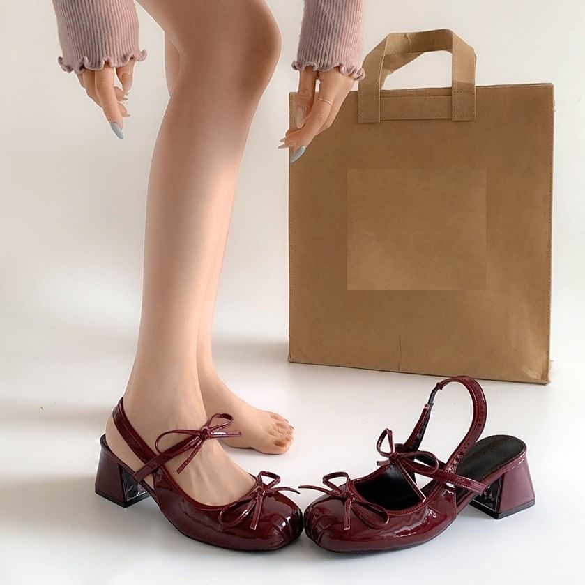 Accent Block Ribbon Slingback Sandals Heel