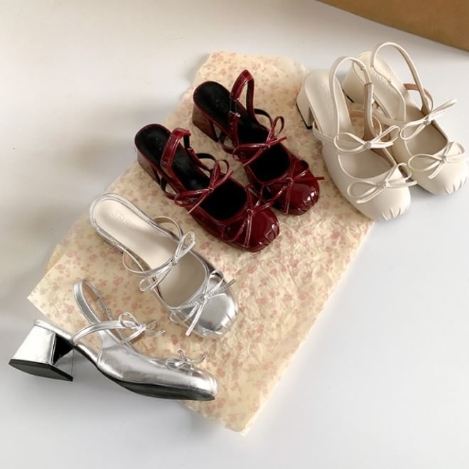 Accent Block Ribbon Slingback Sandals Heel