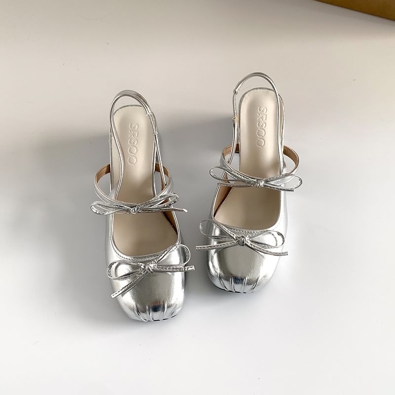 Accent Block Ribbon Slingback Sandals Heel