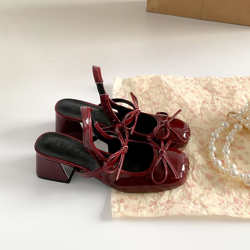 Accent Block Ribbon Slingback Sandals Heel