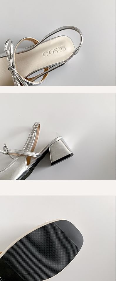 Accent Block Ribbon Slingback Sandals Heel
