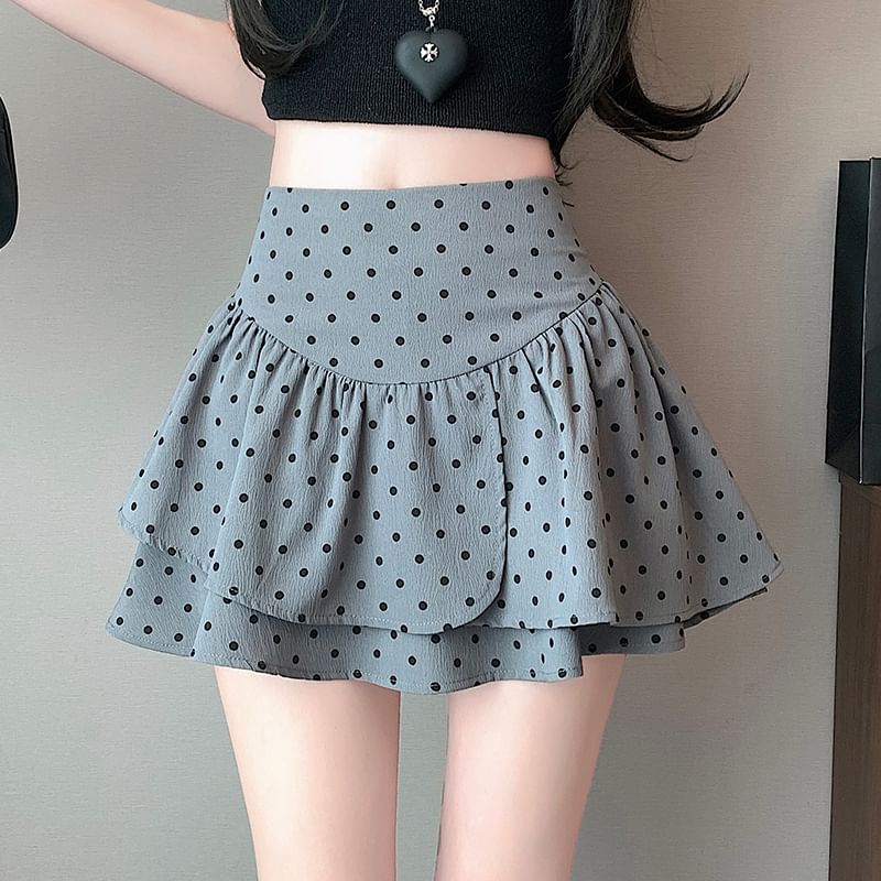 High Skirt A-Line Dotted Mini Waist