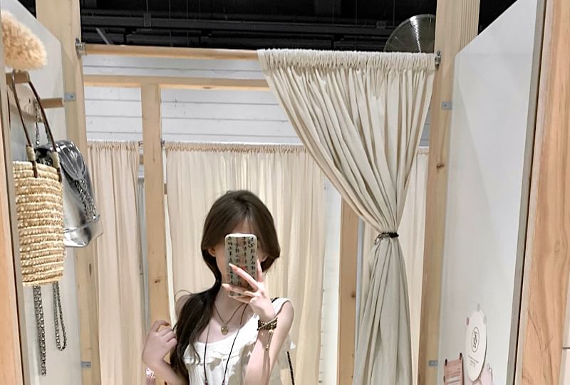 Sleeveless Ruffle Asymmetrical Plain A-Line Dress Midi Trim