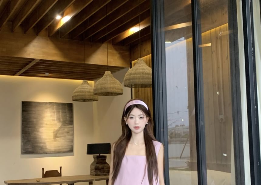 Neck Sleeveless Dress Paneled Asymmetrical A-Line Midi Square