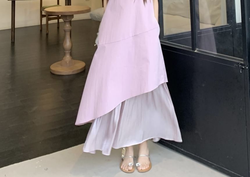 Neck Sleeveless Dress Paneled Asymmetrical A-Line Midi Square