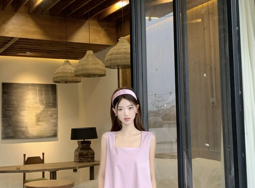 Neck Sleeveless Dress Paneled Asymmetrical A-Line Midi Square