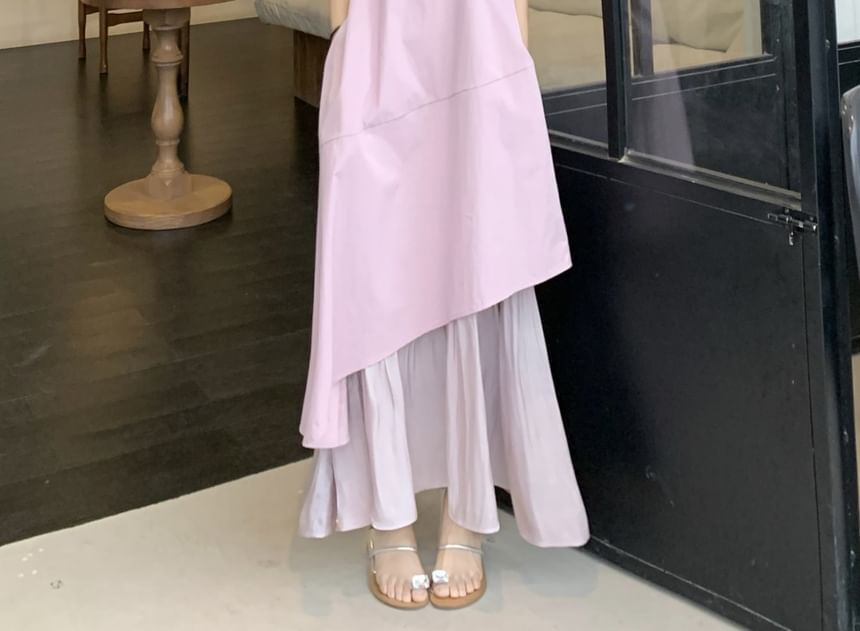 Neck Sleeveless Dress Paneled Asymmetrical A-Line Midi Square