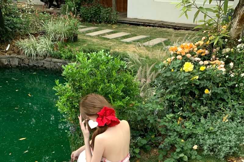 Lace Halter Dress A-Line Midi Back Plaid Panel Open