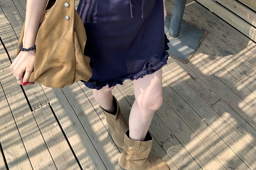 V-Neck Lace Bow A-Line Panel Dress Sleeveless Mini