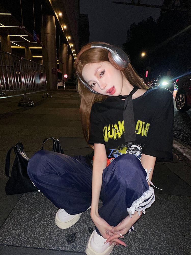 Dress Graphic Round Tee Spaghetti / Print Short-Sleeve Neck Bodycon Strap Mini