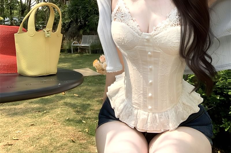 Corset Plain Top Cardigan Panel / Lace