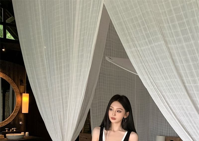 Fit Scoop Neck Top Mini Slim Plain Sleeveless Tank Dress Bodycon + Asymmetrical Set: