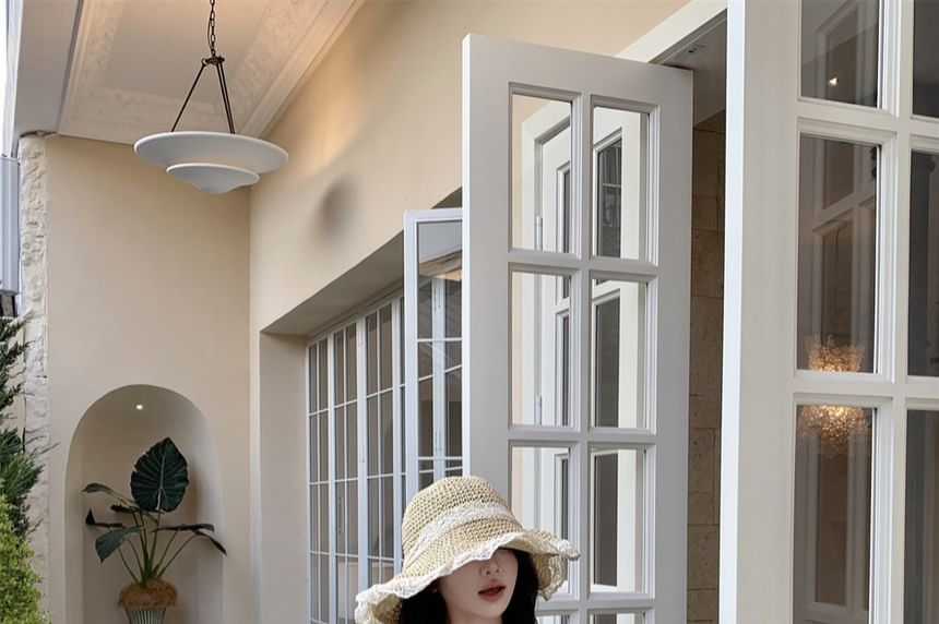 Mock Strap Fringed Spaghetti Mini Dress Bodycon Two-Piece Floral