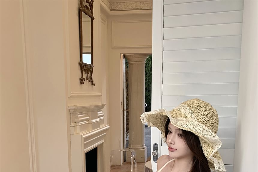 Mock Strap Fringed Spaghetti Mini Dress Bodycon Two-Piece Floral