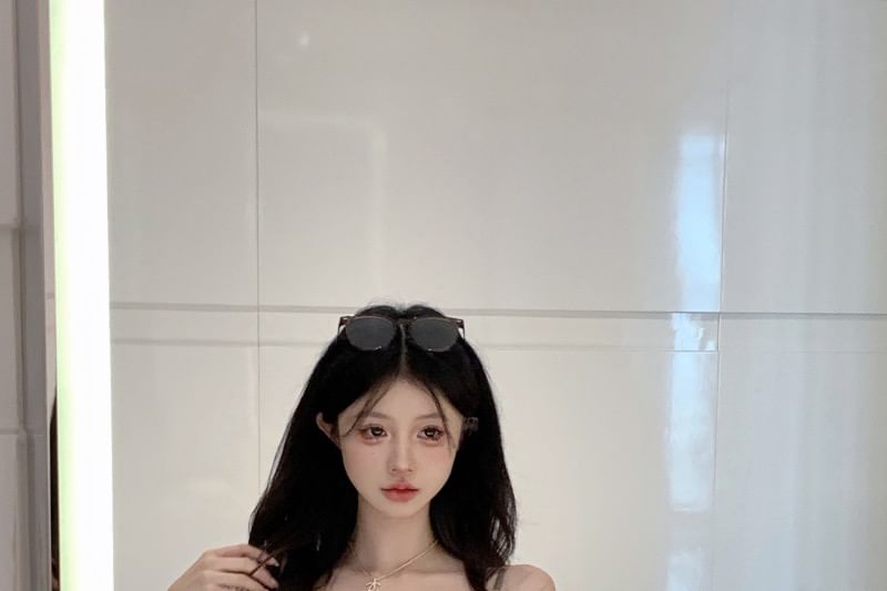 Trim Lace Print Spaghetti Mini Bodycon Strap Dress