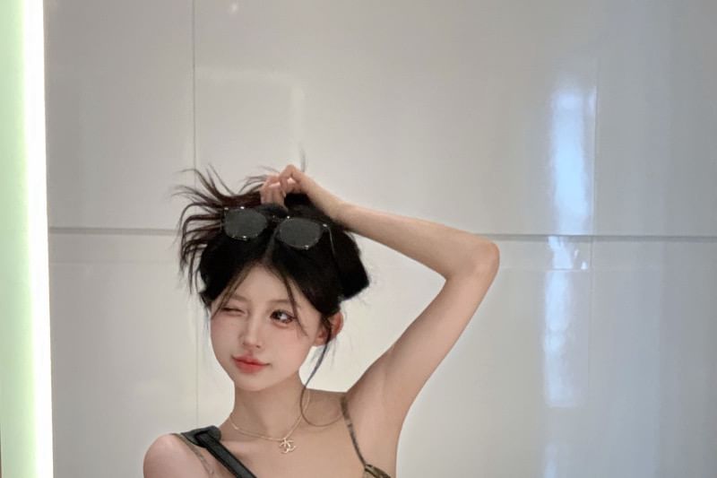 Trim Lace Print Spaghetti Mini Bodycon Strap Dress