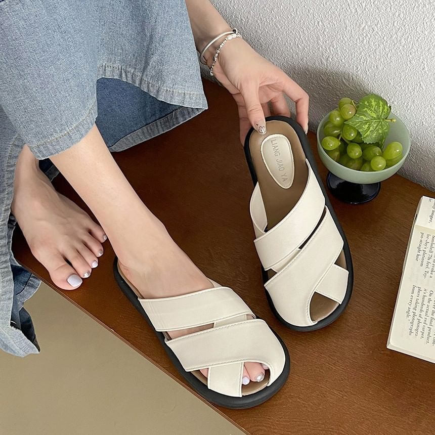 Cutout Sandals Leather Platform Plain Faux