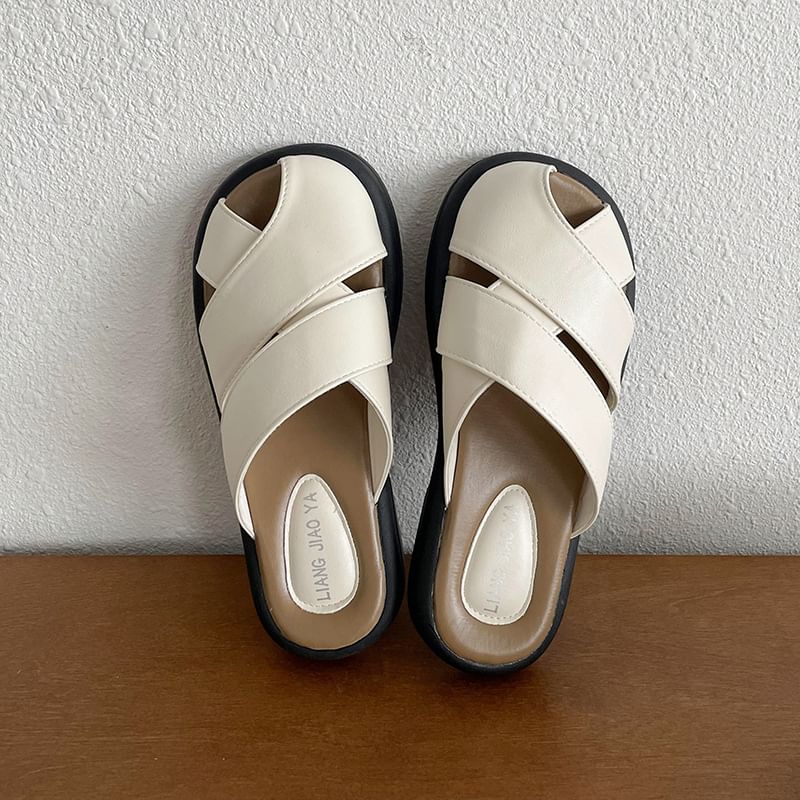 Cutout Sandals Leather Platform Plain Faux