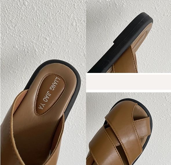 Cutout Sandals Leather Platform Plain Faux