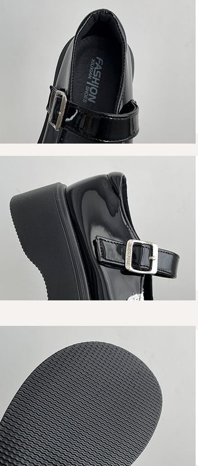 Patent Trim Bow Shoes Platform Lace Leather Mary Jane