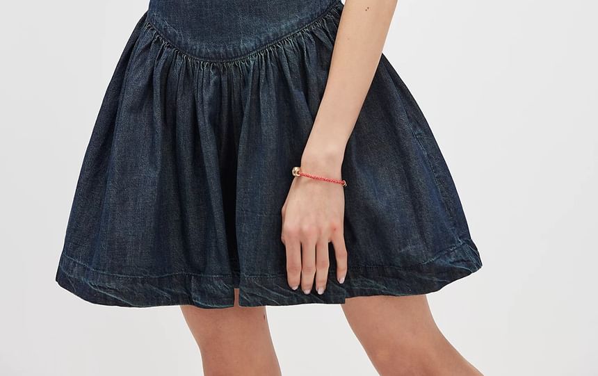 Denim Dress Slim-Fit Square-Neck Washed Sleeveless Mini