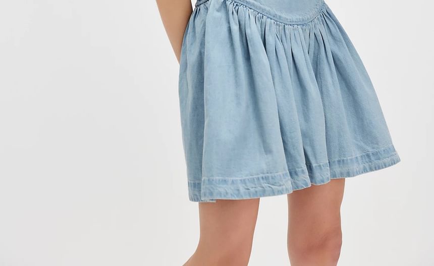 Sleeveless Dress Slim-Fit Mini Denim Washed Square-Neck